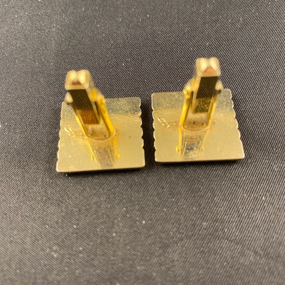 Vintage green black gold cuff links - Picture 3 of 4